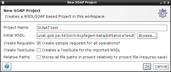 Cargar webservice de test de la SUNAT