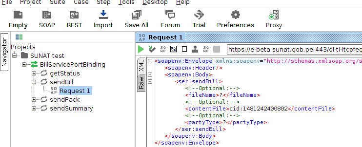 Llamada SOAP sendBill