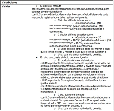 CCE205 La suma de los campos cce11:ComercioExterior:Mercancias:Mercancia:ValorDolares distintos de 