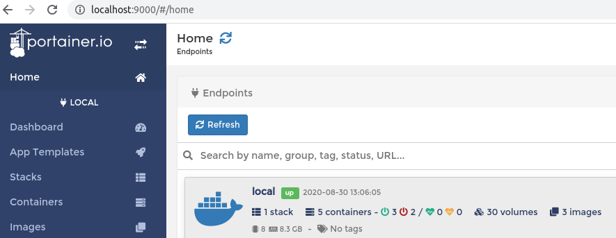 Portainer.io, localhost 9000