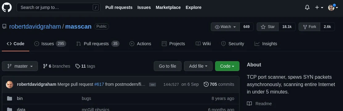 Escaneado de puertos en logs access del servidor, Masscan Github
