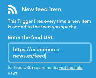 IFTTT Telegram RSS introducir el link del feed